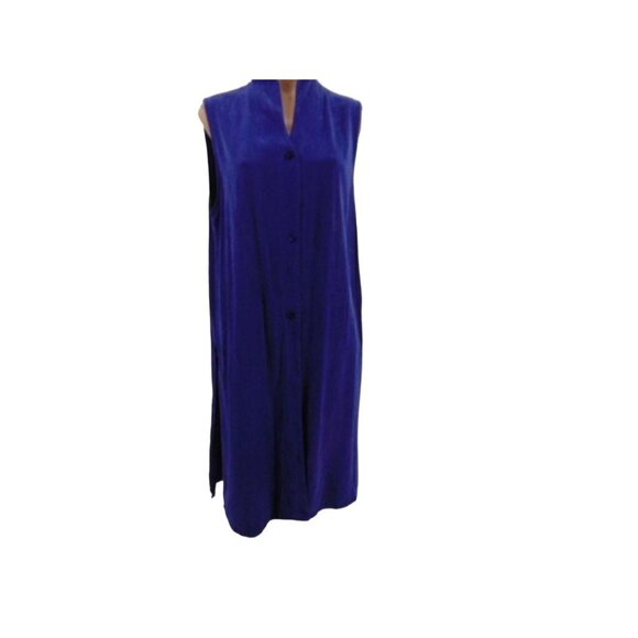 Tianello Purple Sleeveless Long Duster XS Tencel Rayon USA Made Button Front - Picture 9 of 9